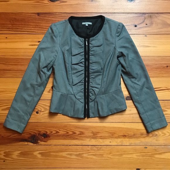 NY Collection Gray Black Ruffle Jacket, EUC, S - Picture 3 of 15